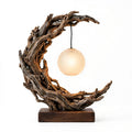 Crescent Moon Driftwood Table Lamp - Glowing Moon Sphere Lamp